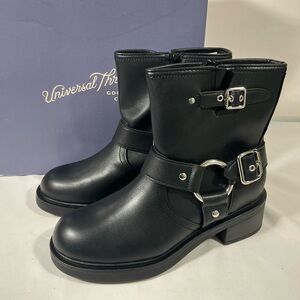 UNIVERSAL THREADS CONNER WOMENS ANKLE BOOT FAUX LEATHER W/BUCKLES BLACK SZ 8.5